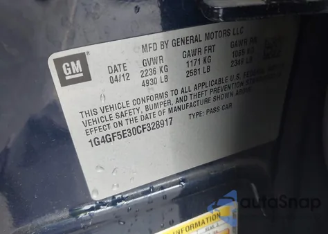 2012 Buick Lacrosse Premium 2 Group z USA, uszkodzony, nr VIN 1G4GF5E30CF328917